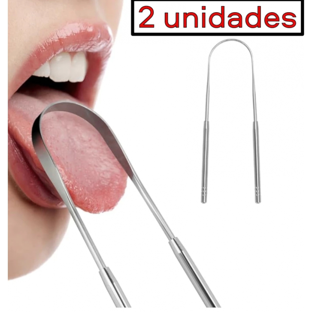 kit 2 Limpador Raspador De Língua Em Aço Inox Para Higiene Bucal Promoção