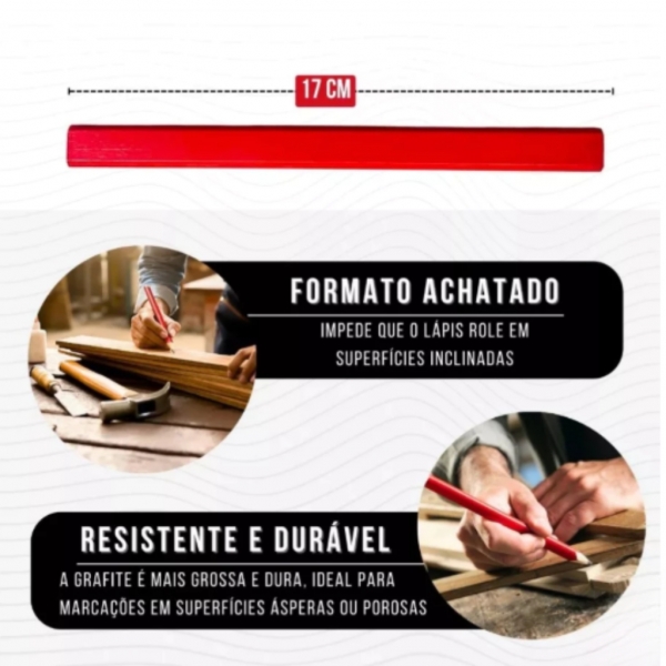 Kit 6 Lápis Carpinteiro Profissional Marceneiro Pedreiro