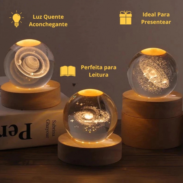 Luminária Lua Bola De Cristal Abajur Mesa Quarto