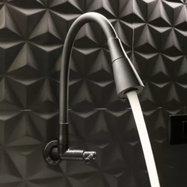 Torneira Gourmet Parede Cozinha Pia Dois Jatos Preta Abs