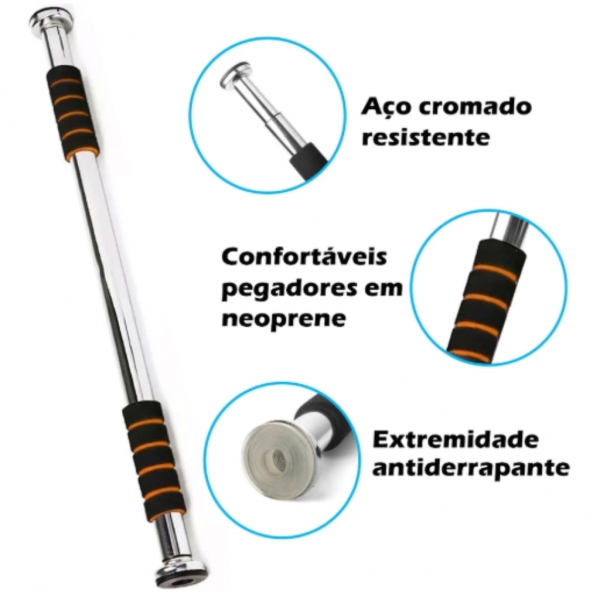 Barra Fixa Porta Exercício Crossfit Treino Musculação Barra Ajustável Porta 62cm 92cm GT369