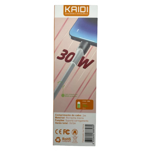 Cabo de Carregamento Reforçado 2 metros USB para Lightning/IOS KAIDI KD-353A