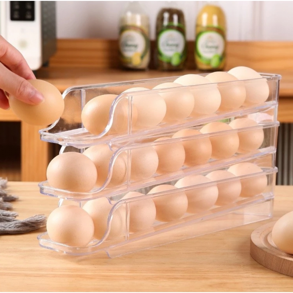 Porta Ovos Suporte 3 Andares Rolante Para 21 Ovos Dispenser Armazena e organizador de Geladeira