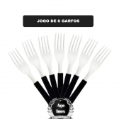 Kit Jogo De 6 Garfo de Mesa Restaurante Leme Inox Cabo Preto