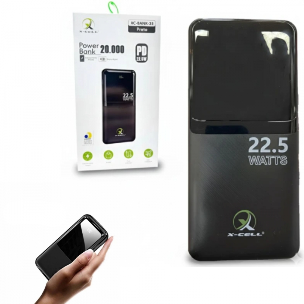 Carregador Portátil Powerbank 20000mAh 22.5W Entradas Led Indicativo de Bateria