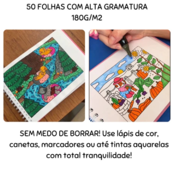 Kit 12 Canetinhas Com Livro De Colorir Capa Dura Marca Texto Duas Pontas