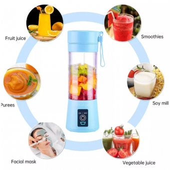Mini Liquidificador Portátil Recarregável Com 6 Lâminas 380ML Cabo USB