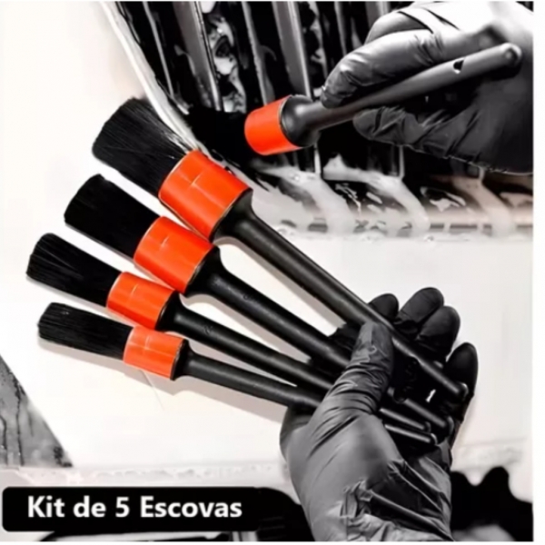 Kit 5 Pincéis Lavagem Detalhamento Automotivo Cerdas Firmes 4.0