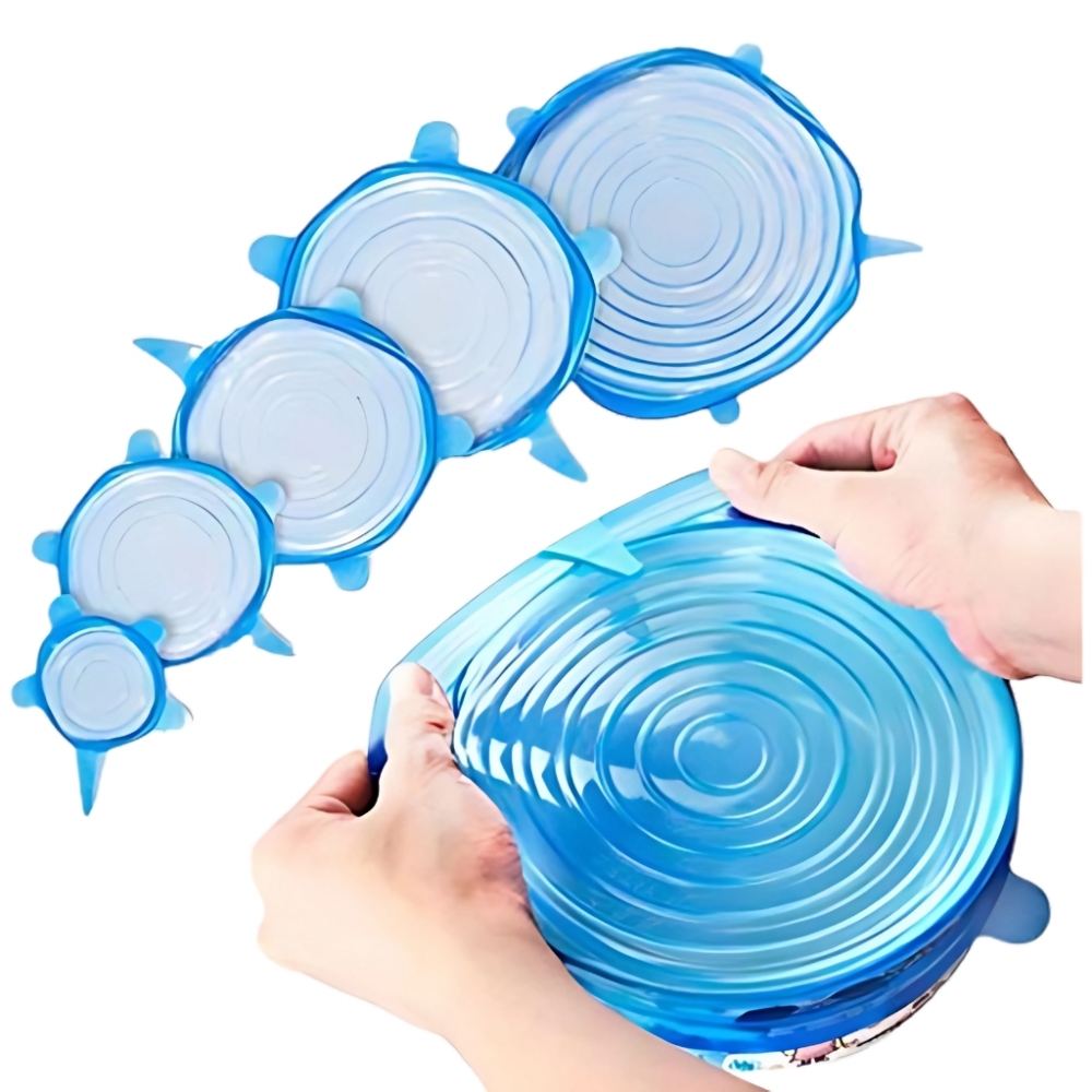 Kit com 6 tampas de silicone universal elástica para pote panela forma