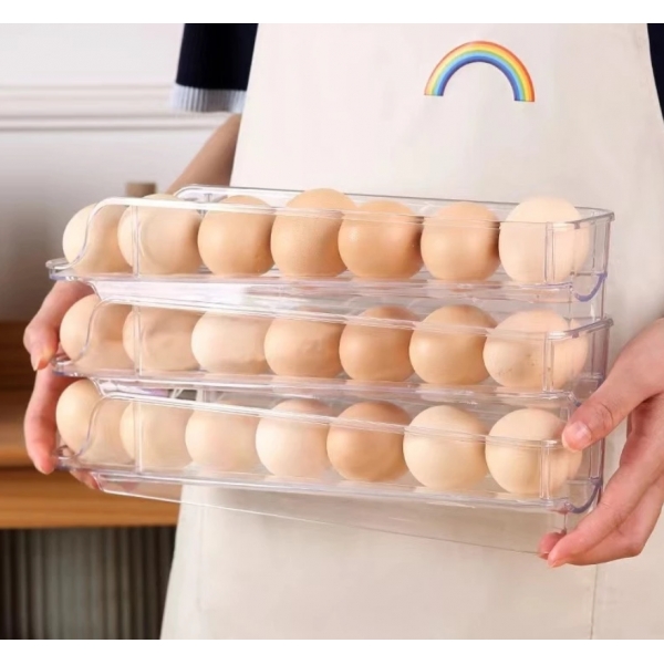 Porta Ovos Suporte 3 Andares Rolante Para 21 Ovos Dispenser Armazena e organizador de Geladeira