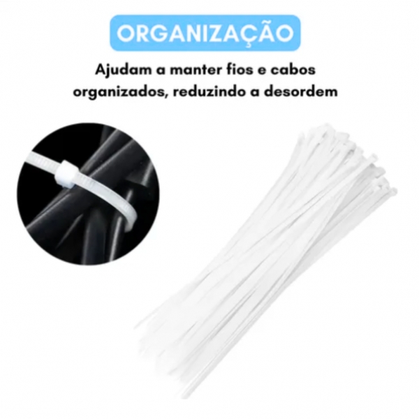 100un Abraçadeira Nylon Enforca Gato Branca 200x 2,5x 1,17mm Cor Branco