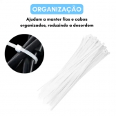 100un Abraçadeira Nylon Enforca Gato Branca 200x 2,5x 1,17mm Cor Branco