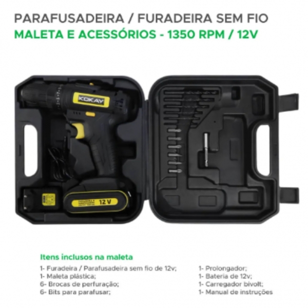 Parafusadeira Furadeira De Baterias Lí-íon SC-99 Com Maleta Kokay