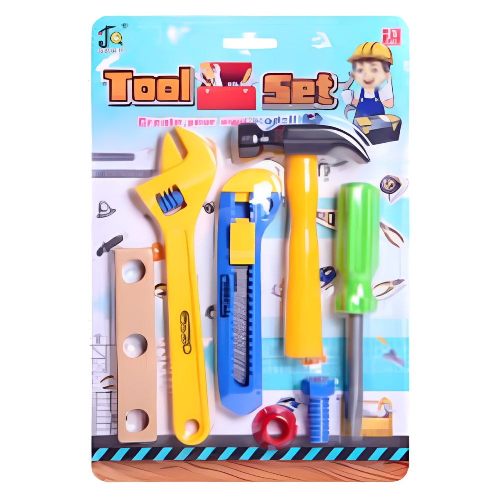 Kit Mini Oficina Infantil Com Martelo Chave Fenda 7 Peças