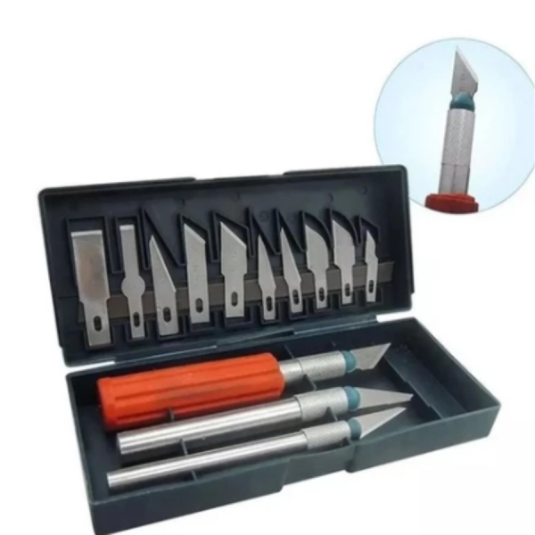 Kit Estilete de Precisão Profissional 13 Laminas Jogo Estilete Artesanato 16 Peças
