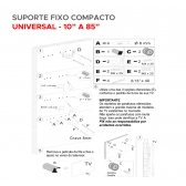 Suporte Tv Fixo Universal 10 A 85 - Compacto Cor Preto