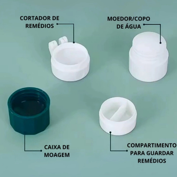 Porta Comprimido Multiuso Com Cortador E Amassador Armazenamento Duplo