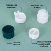 Porta Comprimido Multiuso Com Cortador E Amassador Armazenamento Duplo