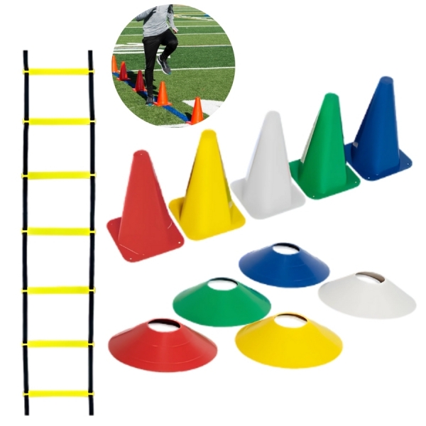 Kit Funcional Agilidade 5 Chapéus + 5 Cones e Escada Para Treino Completo
