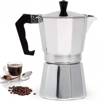 Cafeteira Italiana Alumínio 6 Xícaras Aço Decorada Top Cafeteira Rápida 1,4 litros