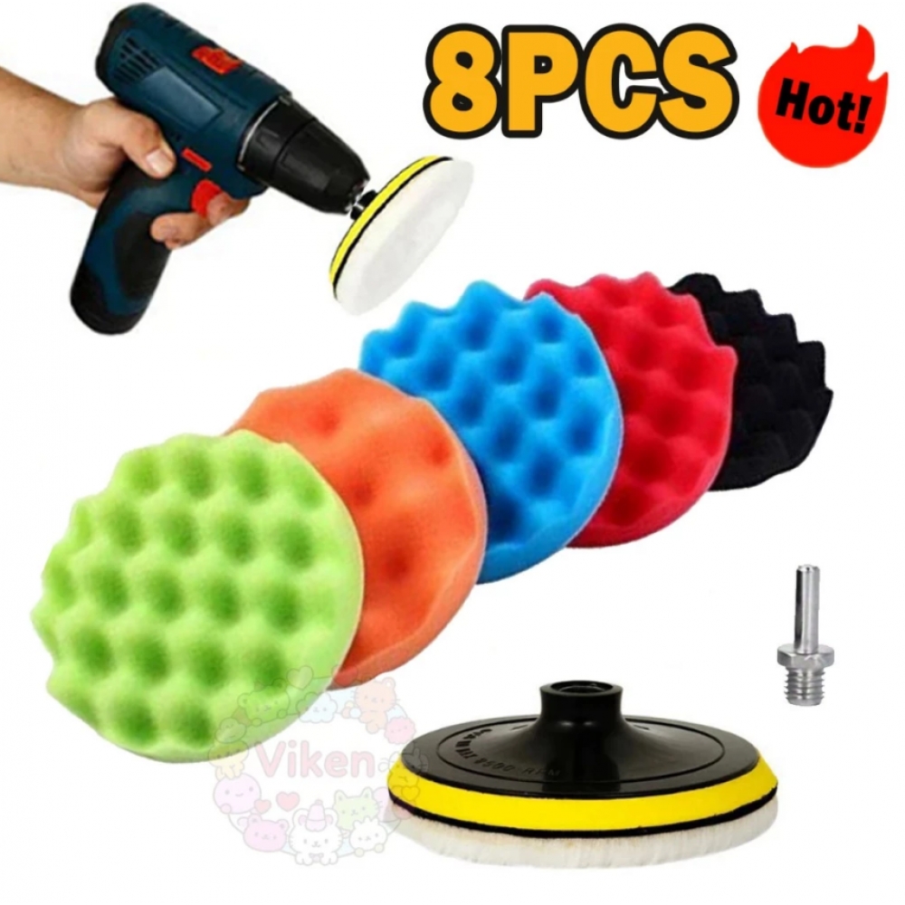 8 Peças Kit Boina Polimento Automotivo Espuma e Lã 3 Polegadas para Furadeira e Parafusadeira