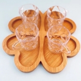 Bandeja Petisqueira Coração Tábua Madeira Bambu 4 Divisões 28cm