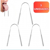 kit 3 Limpador de Língua Raspador Aço Inox Higiene Bucal contra mau hálito