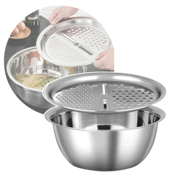 Ralador 4 em 1 Fatiador Bacia Legumes Queijo Tigela 26cm Cozinha saladeira aço inoxidavel inox