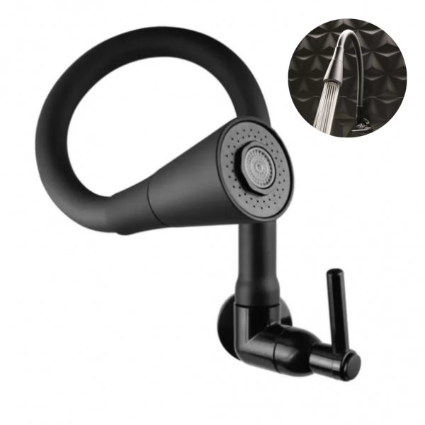 Torneira Gourmet Parede Cozinha Pia Dois Jatos Preta Abs