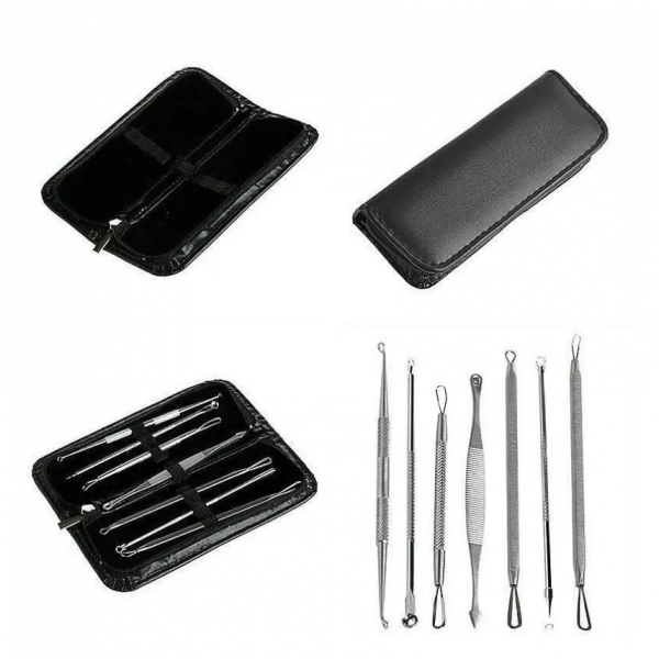 Kit 7 Curetas Remove Cravos Espinhas Aço Inoxidável Com Estojo