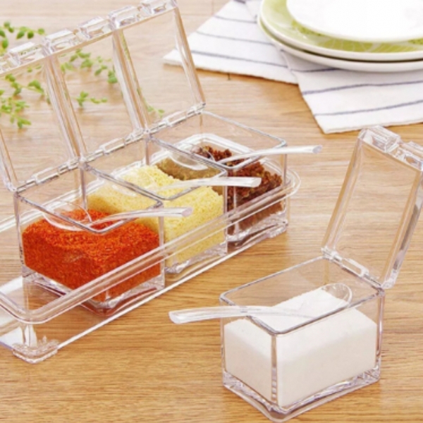 Kit 2 Organizador Acrílico 4 Potes Porta Temperos Gin Condimentos