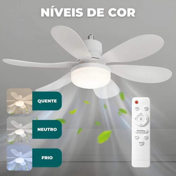 Ventilador De Teto Silencioso Econômico Com Luz Led Lâmpada