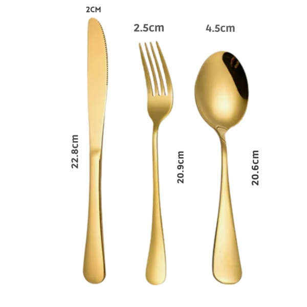 Faqueiro Dourado Inox 24 Talheres Colher Garfo Faca Luxo