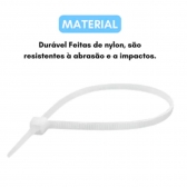 100un Abraçadeira Nylon Enforca Gato Branca 200x 2,5x 1,17mm Cor Branco
