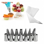 12 Bicos Confeitar Bolo Doce + Acoplador + Saco Confeiteiro