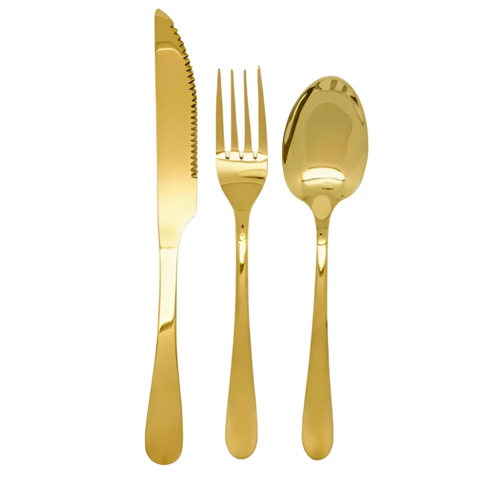 Faqueiro Dourado Inox 24 Talheres Colher Garfo Faca Luxo