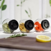 Kit 4 Potes de Vidro para Condimentos 180ml com Tampa Preta porta temperos