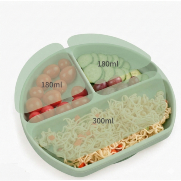 Kit 6 Alimentação Bebê Silicone Prato Babador Copo Tigela Cor Verde Introdução Alimentar infantil