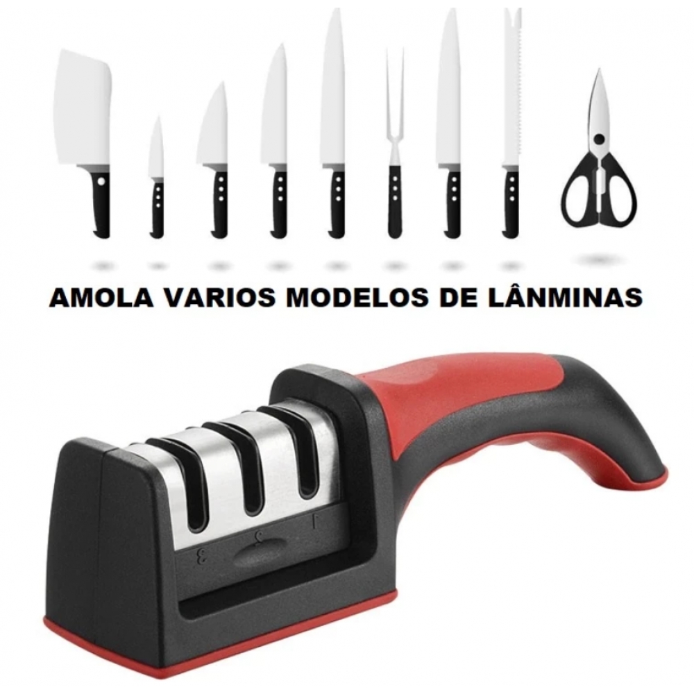 Amolador Faca Afiador Profissional com cabo 3 EM 1