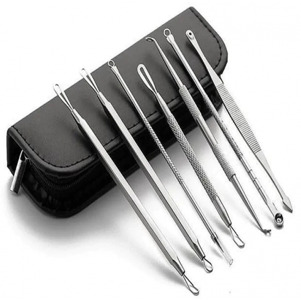Kit 7 Curetas Remove Cravos Espinhas Aço Inoxidável Com Estojo