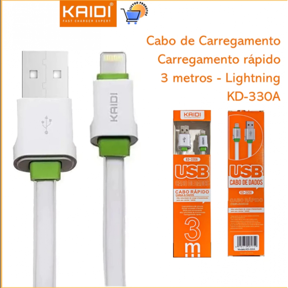 Cabo de Carregamento Rápido 3 metros USB para Lightning KAIDI H1372