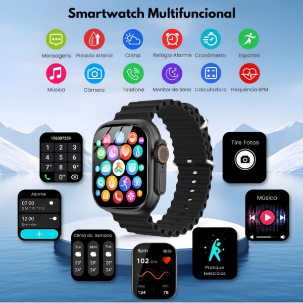 Relógio Smartwatch T10 Ultra 2 Big Cinza Display 2.19 55mm Inteligente Bluetooth Esportivo