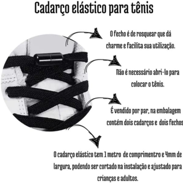 Cadarços Redondos Elásticos para Adultos com Travas de Metal Anti Solto para Esportes