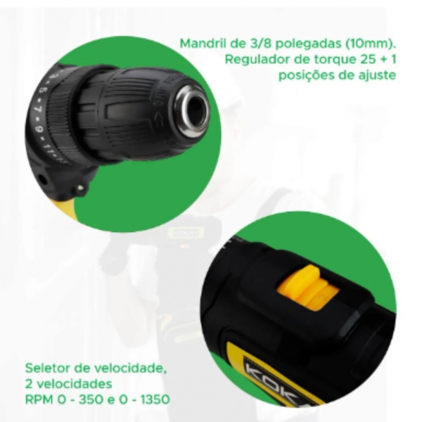 Parafusadeira Furadeira De Baterias Lí-íon SC-99 Com Maleta Kokay