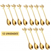 Kit 12 Colher De Chá De Café Dourada De Aço Inoxidável Sobremesa