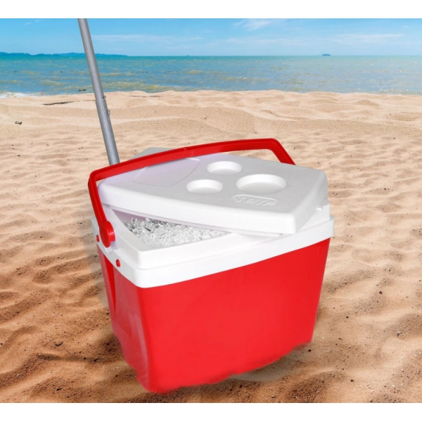 Caixa Térmica Cooler Com Alça 26 Litros Porta Copos Na Tampa