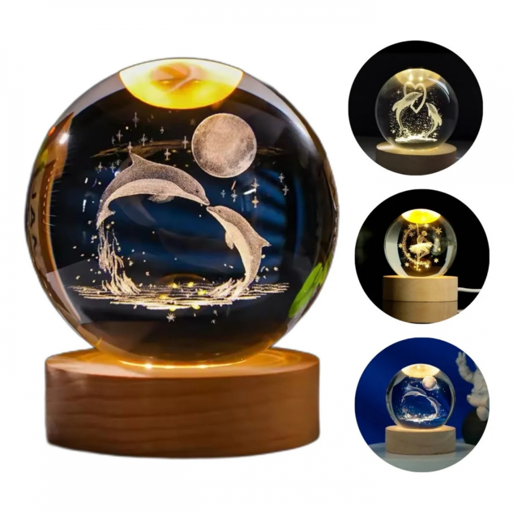 Luminária Golfinho Bola De Cristal 3D Decoração