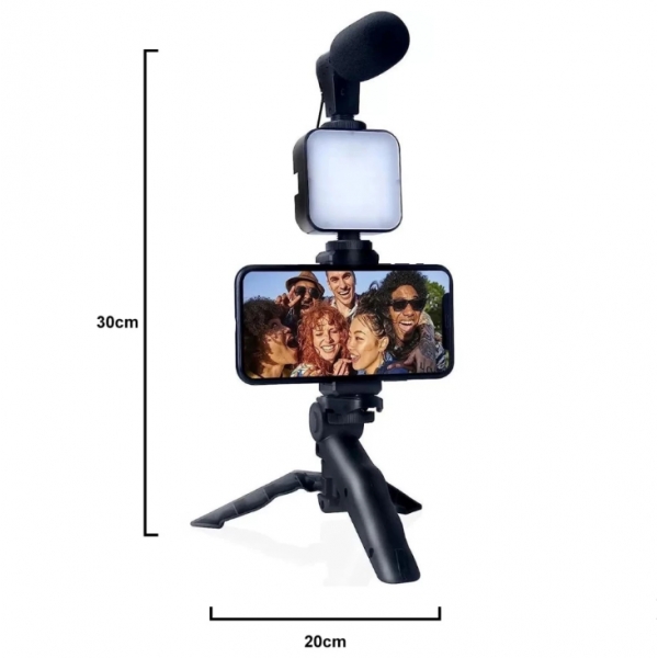 Kit Youtuber Tripe Vlog Live Suporte Celular Led com Microfone Fazer Vídeos