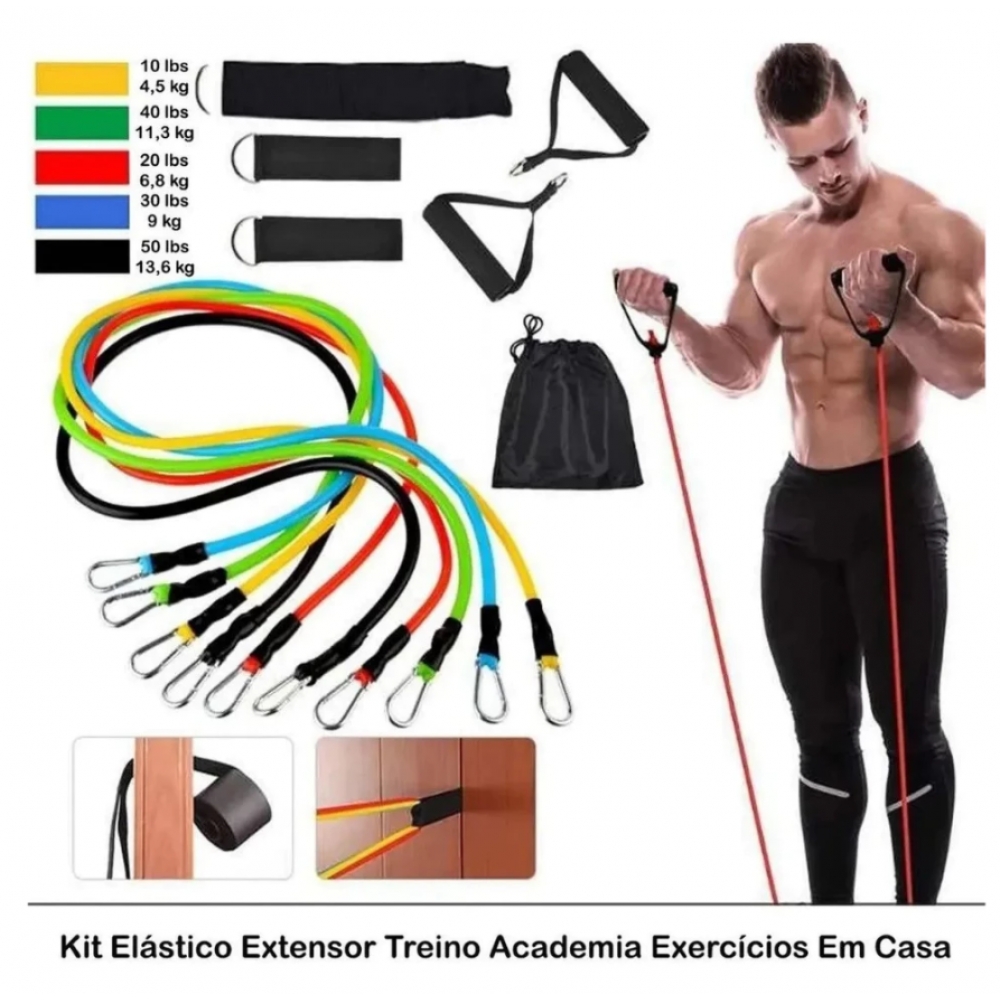 Kit 11 Elastico Extensor Treino Funcional Academia Em Casa Ginastica