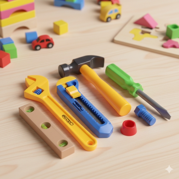 Kit Mini Oficina Infantil Com Martelo Chave Fenda 7 Peças